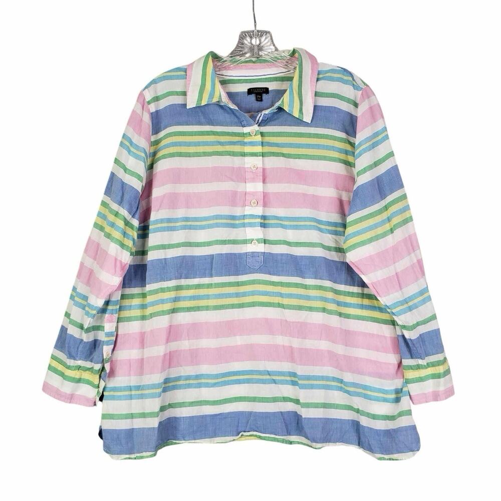 Talbots Shirt Popover Size 2Xp Petite Multicolor Striped Long Sleeve Cotton